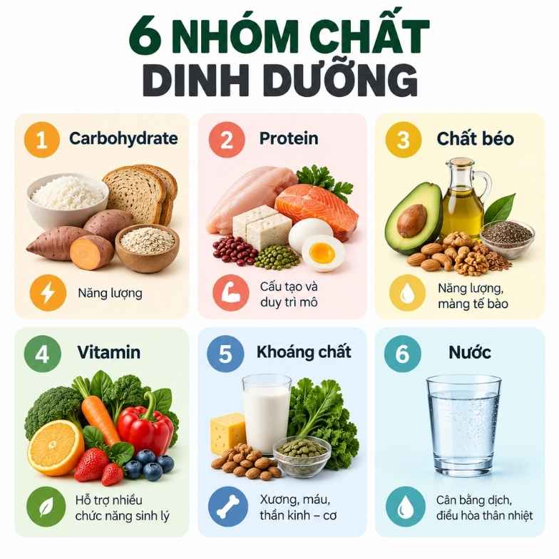 6 nhóm chất dinh dưỡng và vai trò đối với cơ thể